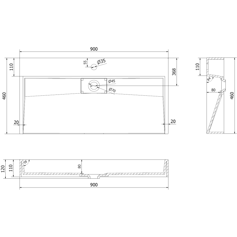 Mexen Ava Aufbauwaschbecken aus Konglomerat B/O 90 x 46 cm, schwarz - 23019070