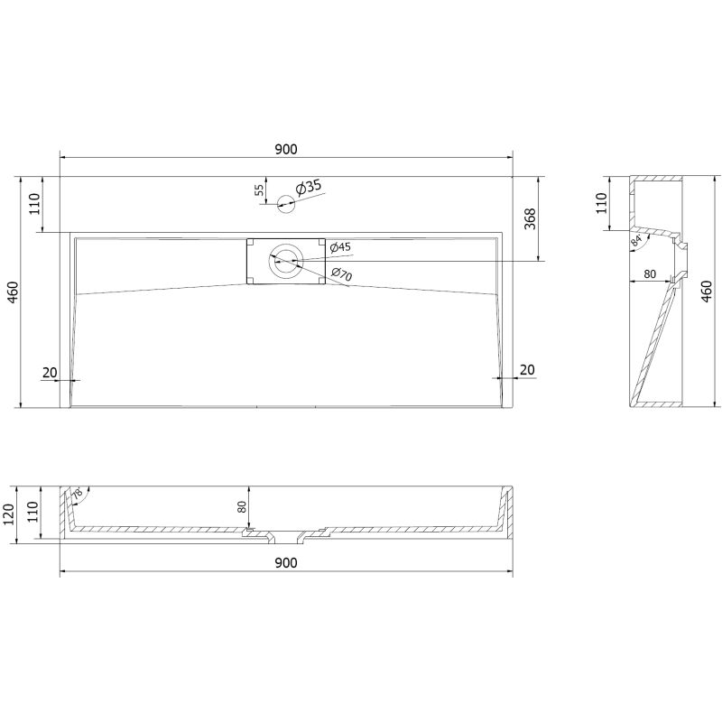 Mexen Ava Aufsatzwaschbecken aus Konglomerat B/O 90 x 46 cm, schwarz - 23019070