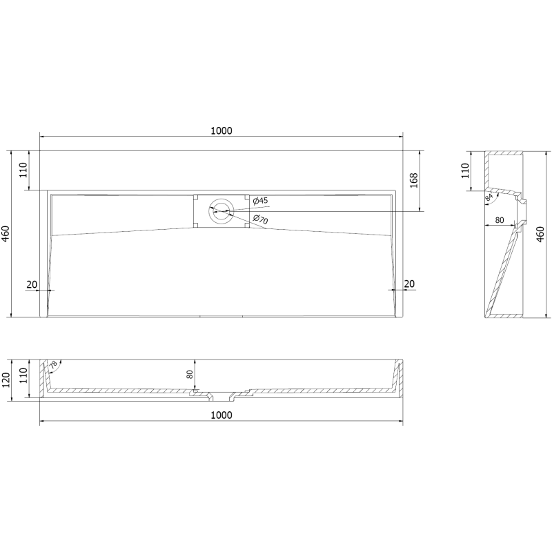 Mexen Ava Aufsatzwaschbecken aus Konglomerat B/O 100 x 46 cm, weiß - 23011000