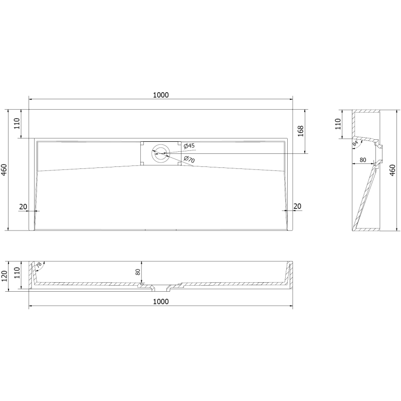 Mexen Ava Aufsatzwaschbecken aus Konglomerat B/O 100 x 46 cm, schwarz - 23011070