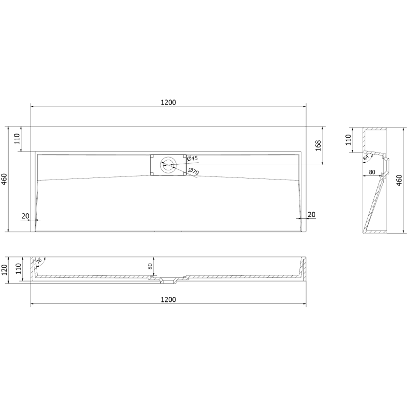 Mexen Ava Aufsatzwaschbecken aus Konglomerat B/O 120 x 46 cm, weiß - 23011200