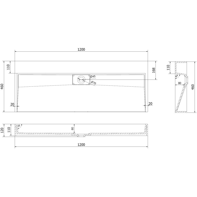 Mexen Ava Waschbecken aus Verbundwerkstoff B/O 120 x 46 cm, schwarz - 23011270