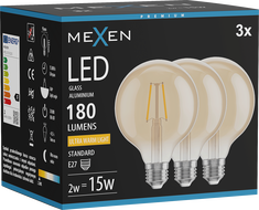 Mexen Vintis 3x LED-Filamentlampe E27, G95, 2W, Warm - 2200K, 180 lm, Amber - L157-E27-0222-50x03