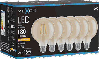 Mexen Vintis 6x Filament-LED-Glühbirne E27, G95, 2W, Warm - 2200K, 180 lm, amber - L157-E27-0222-50x06