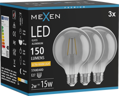 Mexen Vintis 3x LED-Filament-Glühbirne E27, G95, 2W, Warm - 2200K, 150 lm, smoke - L157-E27-0222-70x03