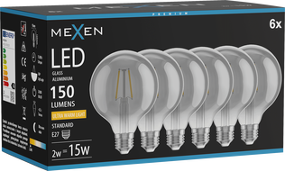 Mexen Vintis 6x LED-Filament-Glühbirne E27, G95, 2W, Warm - 2200K, 150 lm, Rauch - L157-E27-0222-70x06