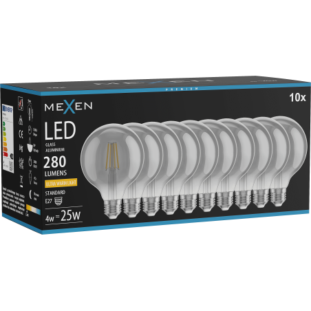 Mexen Vintis 10x LED-Filament-Glühbirne E27, G95, 4W, Warm - 2200K, 280 lm, Rauch - L157-E27-0422-70x10