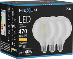 Mexen Vintis 3x LED-Filamentlampe E27, G95, 4W, Warm - 2700K, 470 lm, klar - L157-E27-0427-00x03