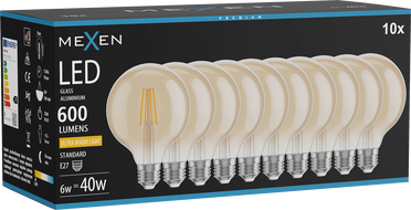 Mexen Vintis 10x LED-Filament-Glühbirne E27, G95, 6W, Warm - 2200K, 600 lm, amber - L157-E27-0622-50x10