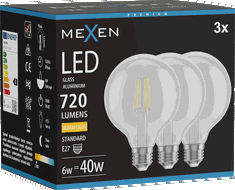 Mexen Vintis 3x Filament-LED-Glühbirne E27, G95, 6W, Warm - 2700K, 720 lm, klar - L157-E27-0627-00x03