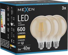 Mexen Vintis 3x LED-Filamentlampe E27, G95, 6W, Warm - 2700K, 600 lm, Amber - L157-E27-0627-50x03