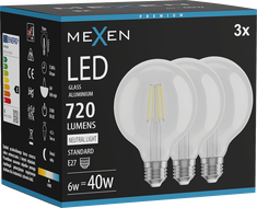 Mexen Vintis 3x Filament LED-Glühbirne E27, G95, 6W, Neutral - 4000K, 720 lm, klar - L157-E27-0640-00x03