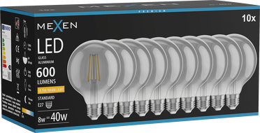 Mexen Vintis 10x LED-Filamentlampe E27, G95, 8W, Warm - 2200K, 600 lm, smoke - L157-E27-0822-70x10