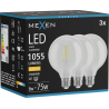Mexen Vintis 3x LED-Filamentlampe E27, G95, 8W, Warmweiß - 2700K, 1055 lm, klar - L157-E27-0827-00x03