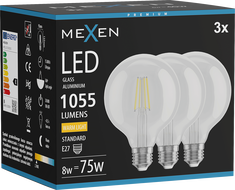 Mexen Vintis 3x LED-Filamentlampe E27, G95, 8W, Warmweiß - 2700K, 1055 lm, klar - L157-E27-0827-00x03