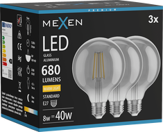 Mexen Vintis 3x LED-Filament-Glühbirne E27, G95, 8W, Warm - 2700K, 680 lm, rauch - L157-E27-0827-70x03