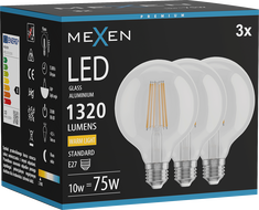 Mexen Vintis 3x LED-Filament-Glühbirne E27, G95, 10W, Warm - 2700K, 1320 lm, klar - L157-E27-1027-00x03