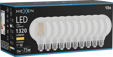 Mexen Vintis 10x LED-Filament-Glühbirne E27, G95, 10W, Warm - 2700K, 1320 lm, klar - L157-E27-1027-00x10