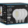Mexen Vintis 3x LED-Filamentlampe E27, G95, 10W, Neutral - 4000K, 1320 lm, klar - L157-E27-1040-00x03