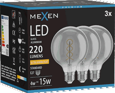 Mexen Vintis 3x LED-Filament-Glühbirne Spirale E27, G95, 4W, Warm - 2200K, 220 lm, Rauch - L167-E27-0422-70x03