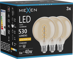 Mexen Vintis 3x LED Filament Spiralbirne E27, G95, 6W, Warm - 2200K, 530 lm, Bernstein - L167-E27-0622-50x03