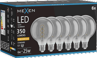 Mexen Vintis 6x LED-Filament-Glühlampe Spirale E27, G95, 6W, Warm - 2200K, 350 lm, Smoke - L167-E27-0622-70x06