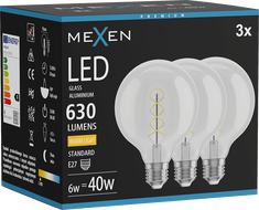 Mexen Vintis 3x LED-Filament-Glühbirne Spirale E27, G95, 6W, Warm - 2700K, 630 lm, klar - L167-E27-0627-00x03