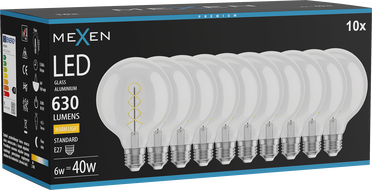 Mexen Vintis 10x Filament-Glühbirne Spirale LED E27, G95, 6W, Warm - 2700K, 630 lm, klar - L167-E27-0627-00x10