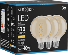 Mexen Vintis 3x LED-Filament-Glühbirne Spirale E27, G95, 6W, Warm - 2700K, 530 lm, amber - L167-E27-0627-50x03