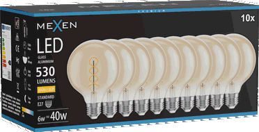 Mexen Vintis 10x LED Filament Spiralbirne E27, G95, 6W, Warm - 2700K, 530 lm, amber - L167-E27-0627-50x10
