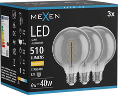 Mexen Vintis 3x LED-Filament-Spirallampe E27, G95, 6W, Warm - 2700K, 510 lm, Rauch - L167-E27-0627-70x03