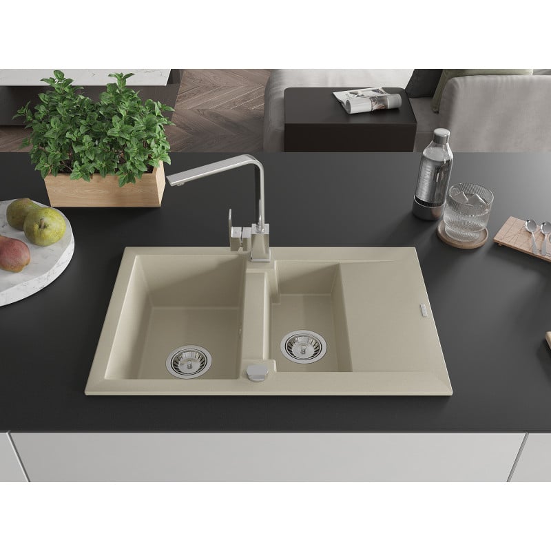 Mexen Gaspar Granitspüle 1,5-Becken mit Abtropffläche und Küchenarmatur Rita, beige - 6507-69-670300-00