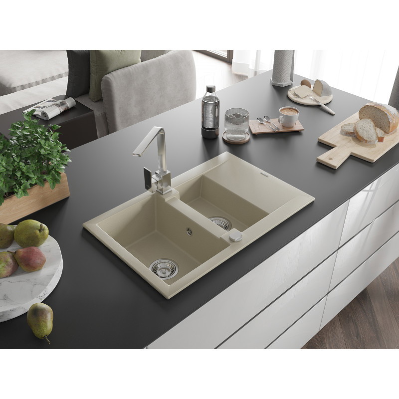 Mexen Gaspar Granitspüle 1,5-Becken mit Abtropffläche und Küchenarmatur Rita, beige - 6507-69-670300-00