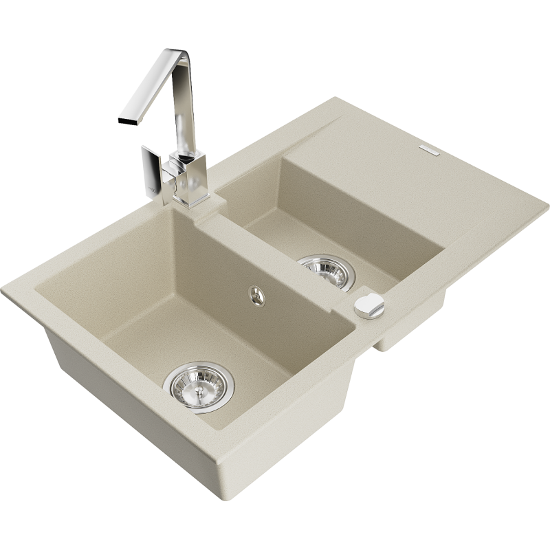 Mexen Gaspar Granitspüle 1,5-Becken mit Abtropffläche und Küchenarmatur Rita, beige - 6507-69-670300-00