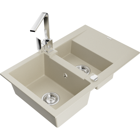Mexen Gaspar Granitspüle 1,5-Becken mit Abtropffläche und Küchenarmatur Rita, beige - 6507-69-670300-00