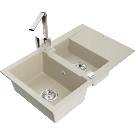 Mexen Gaspar granitspüle 1,5-beckig mit abtropffläche und kuchenmixer Rita, beige - 6507-69-670300-00