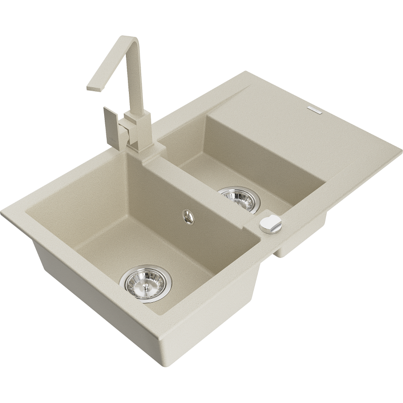 Mexen Gaspar Granitspüle 1,5-beckig mit Abtropffläche und Küchenarmatur Rita, Beige - 6507-69-670300-69