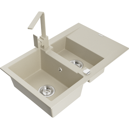 Mexen Gaspar granitspüle 1,5-fach mit abtropffläche und küchenarmatur Rita, beige - 6507-69-670300-69