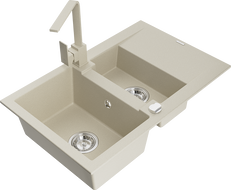 Mexen Gaspar Granitspüle 1,5-beckig mit Abtropffläche und Küchenarmatur Rita, Beige - 6507-69-670300-69