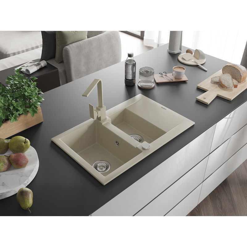 Mexen Gaspar Granitspüle 1,5-beckig mit Abtropffläche und Küchenarmatur Rita, Beige - 6507-69-670300-69