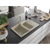 Mexen Gaspar Granitspüle 1,5-beckig mit Abtropffläche und Küchenarmatur Rita, Beige - 6507-69-670300-69