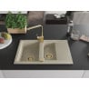 Mexen Gaspar Granitspüle 1,5-Becken mit Abtropffläche und Küchenarmatur Rita, beige - 6507-69-670300-50