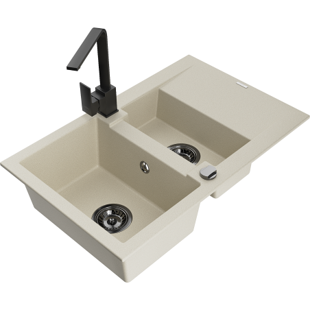 Mexen Gaspar Granitspüle 1,5-Becken mit Abtropffläche und Küchenarmatur Rita, beige - 6507-69-670300-70