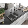 Mexen Gaspar Granitspüle 1,5-Becken mit Abtropffläche und Küchenarmatur Rita, grau - 6507-71-670300-00