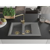 Mexen Gaspar Granitspüle 1,5-Becken mit Abtropffläche und Küchenarmatur Rita, grau - 6507-71-670300-50