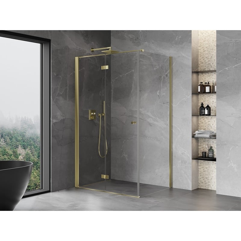 Mexen Mist-F faltbare Duschkabine links 100 x 75 cm, transparent, gold - 8A6T-100-075-50-00-L