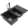 Mexen Gaspar granitspüle 1,5-becken mit abtropffläche und küchenarmatur Rita, schwarz/silber metallic - 6507-73-670300-00