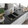 Mexen Gaspar Granitspüle 1,5-Becken mit Abtropfbereich und Küchenarmatur Rita, Schwarz/Silber Metallic - 6507-73-670300-50