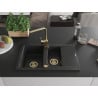 Mexen Gaspar Granitspüle 1,5-Becken mit Abtropfbereich und Küchenarmatur Rita, Schwarz/Silber Metallic - 6507-73-670300-50