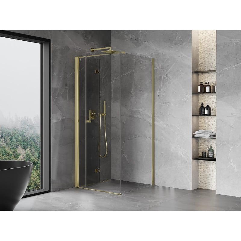 Mexen Mist-F Faltduschkabine links 100 x 100 cm, transparent, gold - 8A6T-100-100-50-00-L